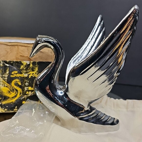 NOS Swan Prince No. 1038 Chrome Hood Ornament With original Box And Screws USA - Picture 1 of 14